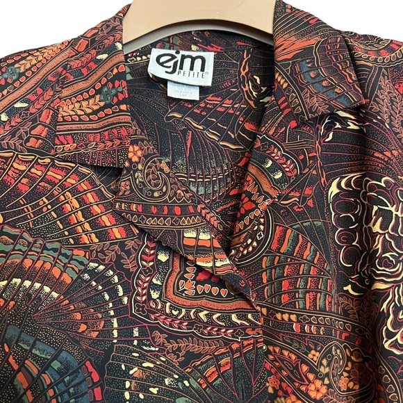 Vintage EJM Paisley Swirl Patterned Button Front Belted Shirt Dress Made in USA - Picture 5 of 9